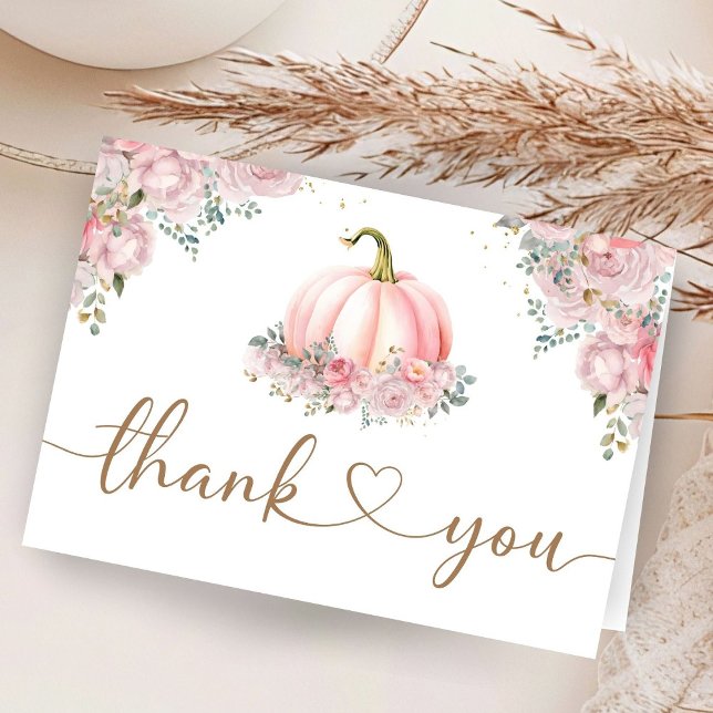 Pink Pumpkin Baby Shower Fall Folded Thank You  Card (Creator Uploaded)