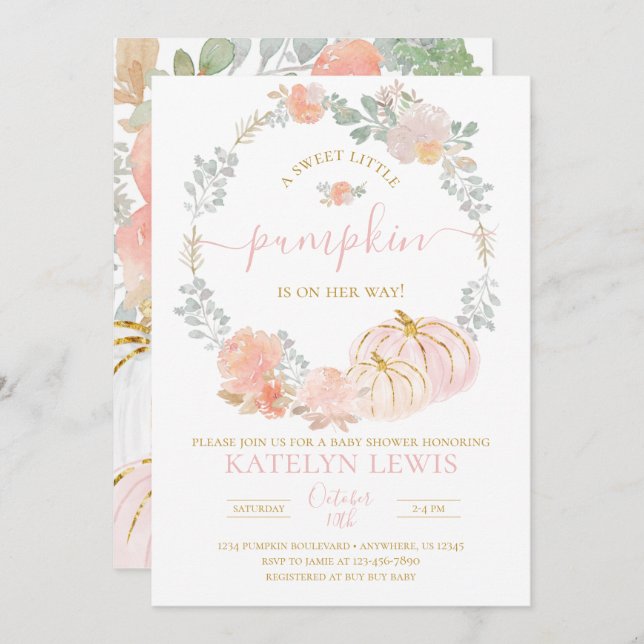 Pink Pumpkin Baby Shower Invitation (Front/Back)
