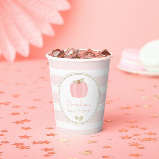 Pink Pumpkin Baby Shower Paper Cups (Insitu)