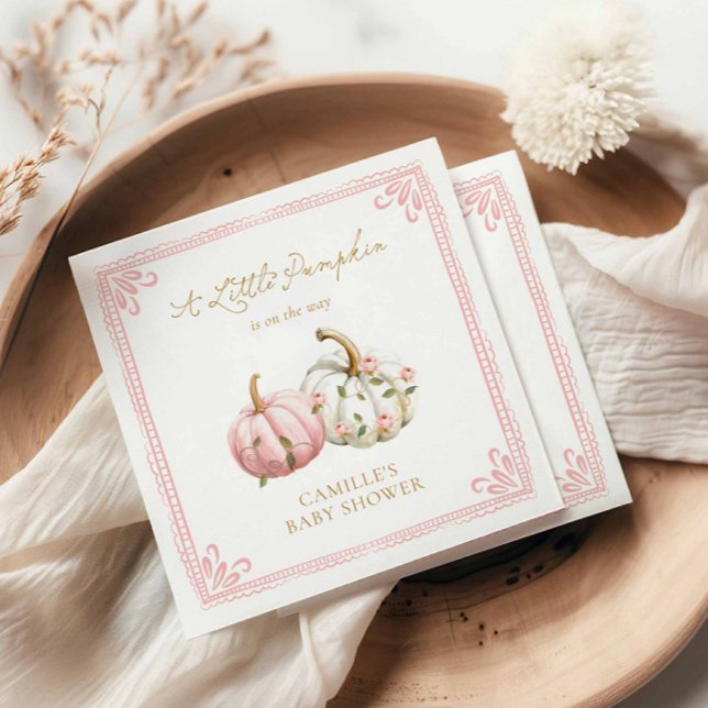 Pink Pumpkin Baby Shower Paper Napkin (A Little Pumpkin Girl Baby Shower Paper Napkins)