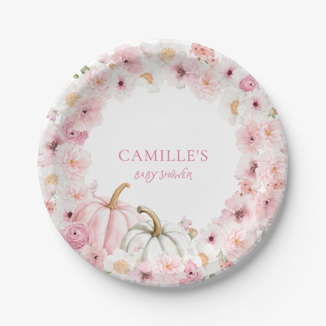 Pink Pumpkin Baby Shower Paper Plate (Front)
