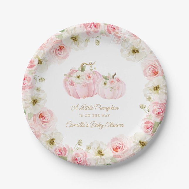 Pink Pumpkin Baby Shower Paper Plates (Front)