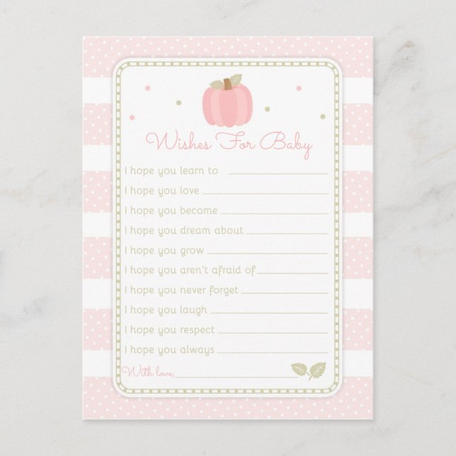 Pink Pumpkin Baby Shower Wishes for Baby Advice Card (Front)