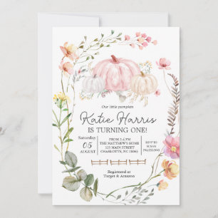 Pink Pumpkin Birthday invitation,  Invitation