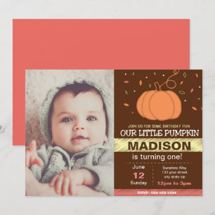 Pink Pumpkin Birthday Invitation with Photo