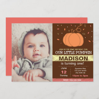 Pink Pumpkin Birthday Invitation with Photo