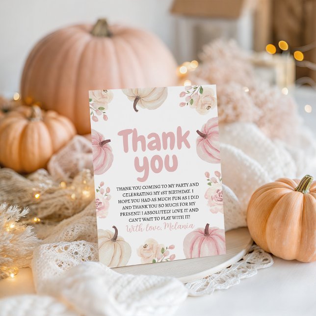 Pink Pumpkin Birthday Thank You Card (Creator Uploaded)