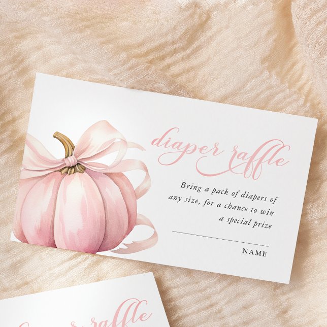 Pink Pumpkin Bow Baby Shower Diaper Raffle  Enclosure Card (Creator Uploaded)
