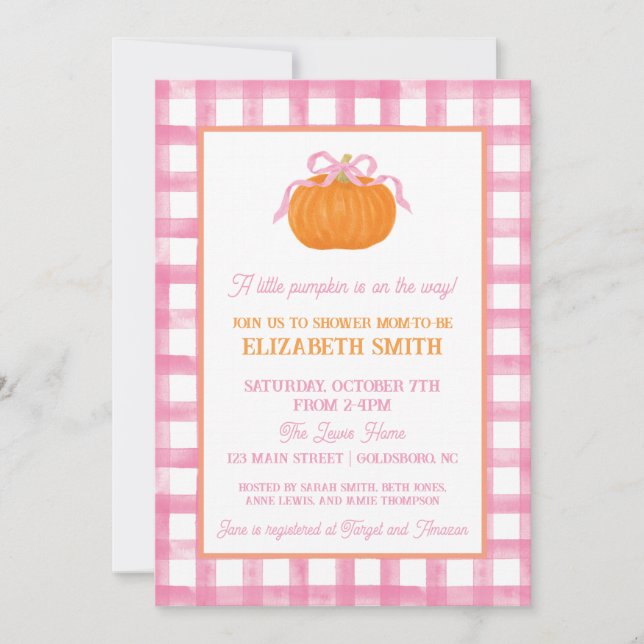 Pink Pumpkin Bow Baby Shower Invitation (Front)