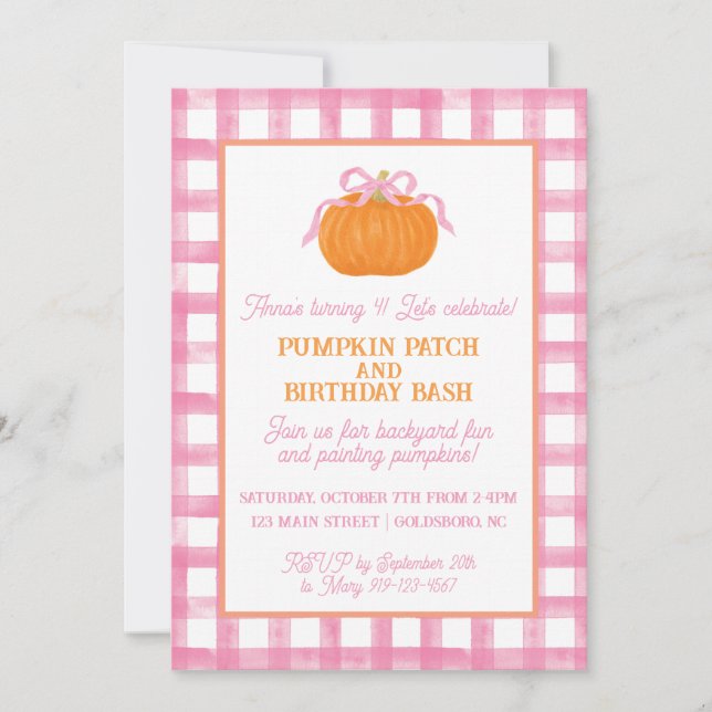 Pink Pumpkin Bow Birthday Invitation (Front)