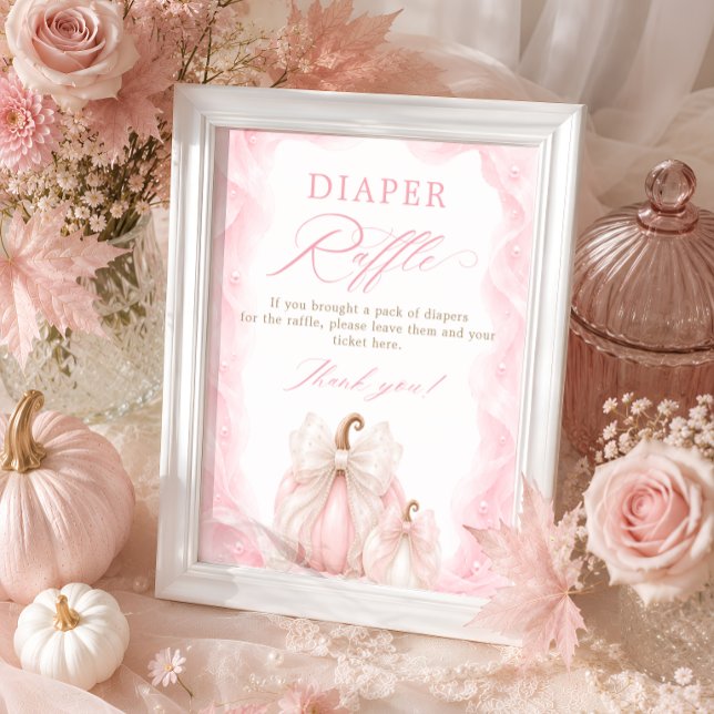 Pink Pumpkin Bow Diaper Raffle Table Sign (Creator Uploaded)