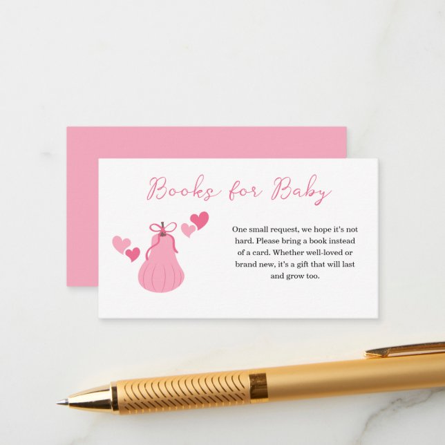 Pink Pumpkin Bow Girl Baby Shower Books For Baby Enclosure Card (Front/Back In Situ)