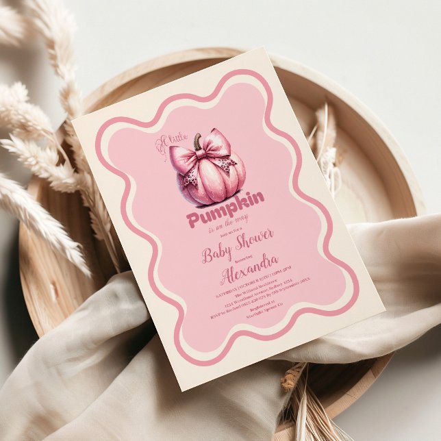 Pink Pumpkin Bow Girl Baby Shower Invitation (Creator Uploaded)