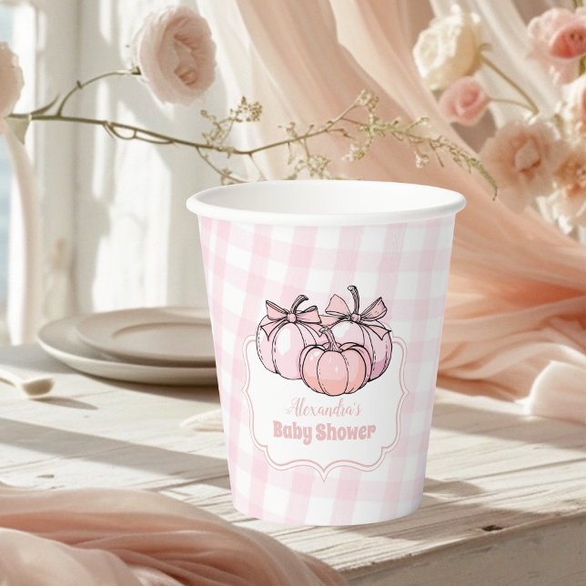 Pink Pumpkin Bow Girl Baby Shower Paper Cups (Creator Uploaded)