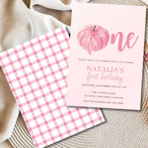 Pink Pumpkin Bow Girl First Birthday  Invitation