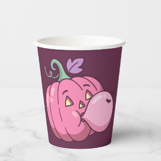 Pink Pumpkin Bubble Gum Cute Pastel Halloween Paper Cups