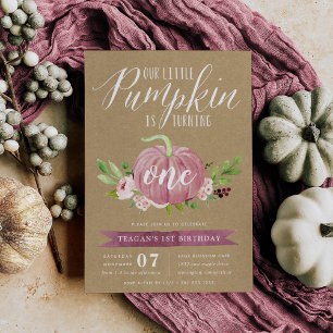Pink Pumpkin Custom Age Birthday Party Invitation