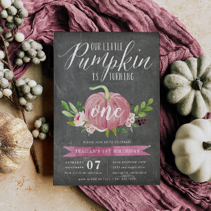 Pink Pumpkin Custom Age Birthday Party Invitation