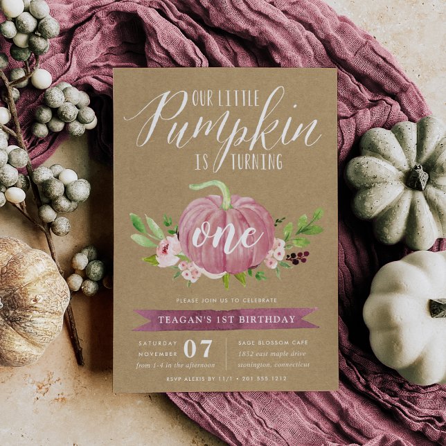 Pink Pumpkin Custom Age Birthday Party Invitation (Creator Uploaded)