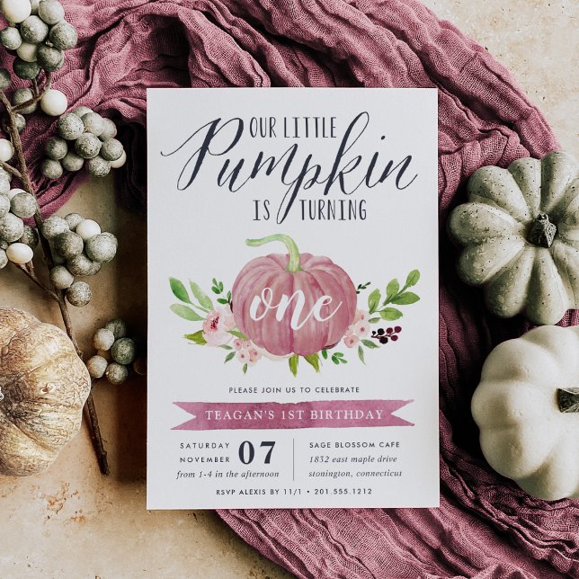 Pink Pumpkin Custom Age Birthday Party Invitation (Creator Uploaded)