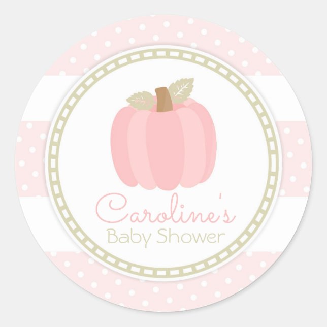 Pink Pumpkin Fall Baby Girl Shower Round Sticker (Front)