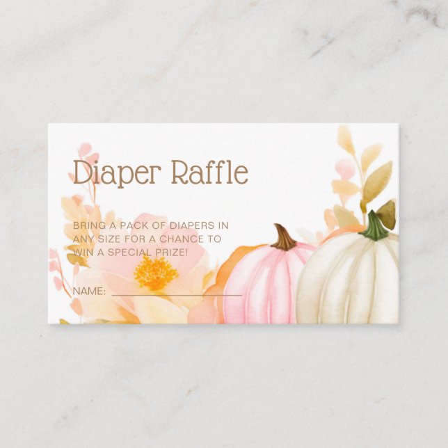 Pink Pumpkin Fall Baby Shower Diaper Raffle Enclosure Card (Front)
