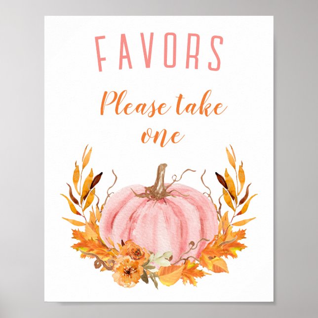 Pink Pumpkin Fall Baby Shower Favours Sign (Front)