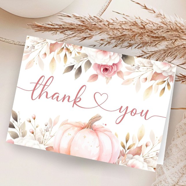Pink Pumpkin Fall Baby Shower Folded Thank You  Card (Creator Uploaded)
