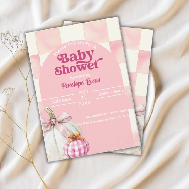 Pink Pumpkin Fall Baby Shower Halloween Invitation (Creator Uploaded)