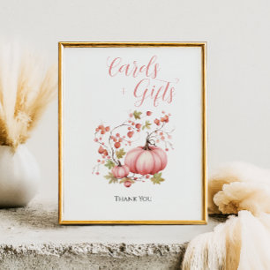 Pink Pumpkin Fall Berry Baby Shower Cards and Gift Poster