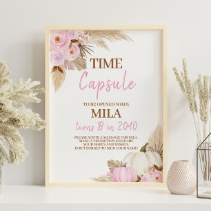 Pink Pumpkin Fall Birthday Party Time Capsule Sign