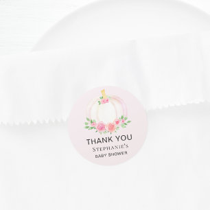 Pink Pumpkin Fall Girl's Baby Shower Thank You Classic Round Sticker