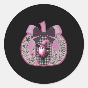 Pink Pumpkin Fall Halloween Cute Ghost Bow Breast Classic Round Sticker
