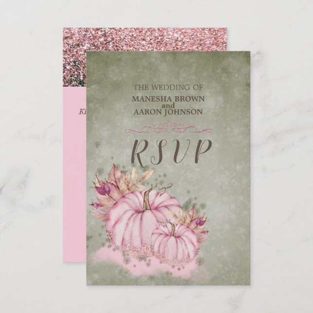 PINK Pumpkin Fall Harvest - Wedding RSVP Card (Front/Back)