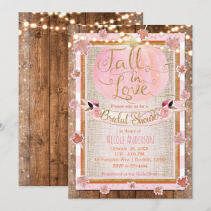 Pink Pumpkin Fall in Love Rustic Bridal Shower Invitation