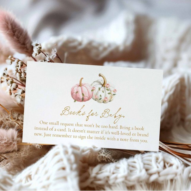 Pink Pumpkin Fall Theme Books for Baby Enclosure Card (Pumpkin Autumn Girl Baby Shower Books for Baby)