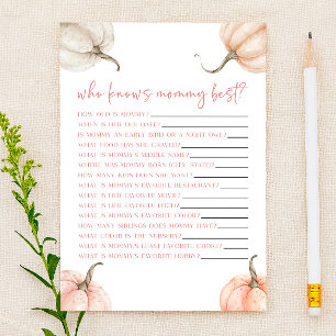 Pink Pumpkin Fall Who Knows Mummy Baby Shower Game
