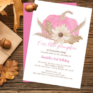 Pink Pumpkin First Birthday Invite