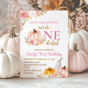 Pink Pumpkin First Onederful Birthday Invitation