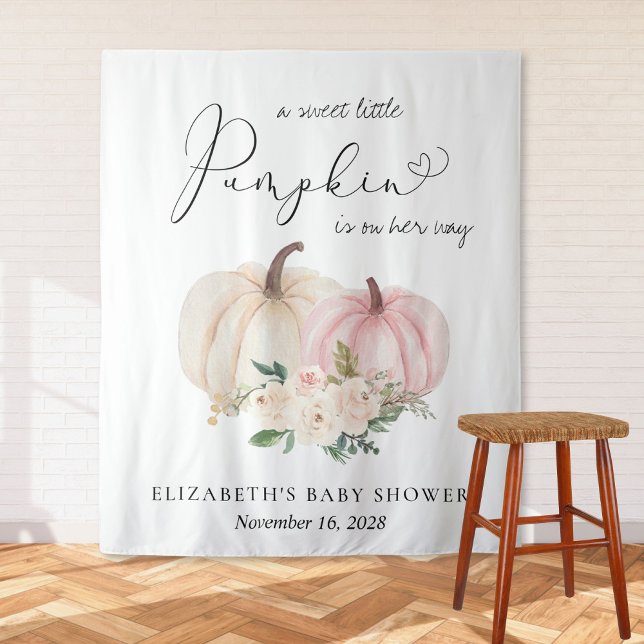 Pink Pumpkin Floral Baby Shower Photo Backdrop Tapestry (Creator Uploaded)
