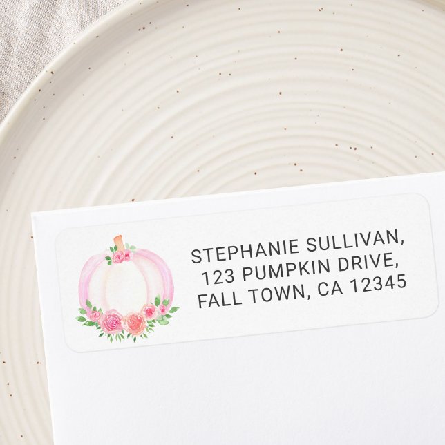 Pink Pumpkin Floral Baby Shower Return Address  Label (Creator Uploaded)