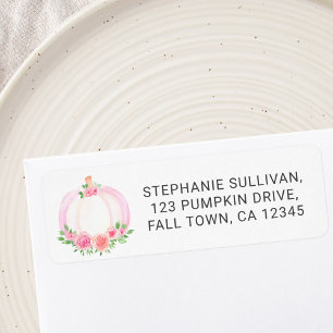 Pink Pumpkin Floral Baby Shower Return Address  Return Address Label