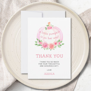 Pink Pumpkin Floral Baby Shower Thank You Card
