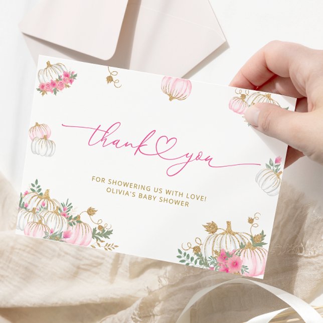 Pink Pumpkin Floral Baby Shower Thank You Card (Creator Uploaded)