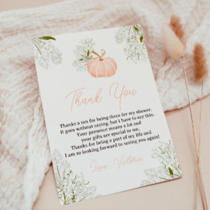 Pink pumpkin floral books for baby shower thank you card