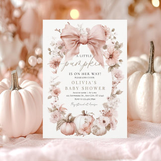 Pink Pumpkin Floral Bow Baby Shower Invitation