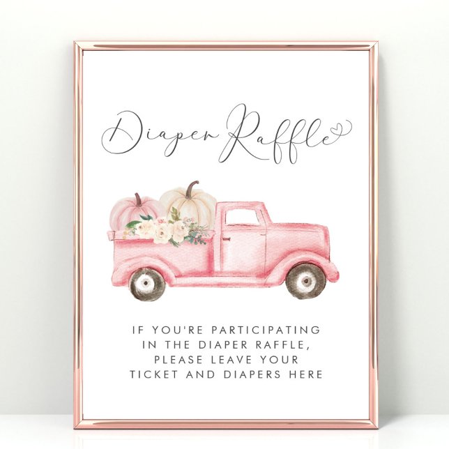 Pink Pumpkin Floral Diaper Raffle Baby Girl Shower Poster (Creator Uploaded)