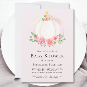 Pink Pumpkin Floral Fall Baby Shower Invitation
