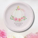 Pink Pumpkin Floral Fall Girl's Baby Shower Paper Plate<br><div class="desc">Your family and friends will love these pretty baby girl's baby shower paper plates.
They are decorated with lovely watercolors of pink pumpkins,  roses,  and green foliage on a pale pink background.
Easily customised.
Original Watercolor © Michele Davies.</div>