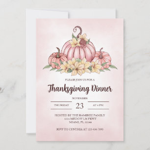 Pink Pumpkin Floral Thanksgiving Invitation